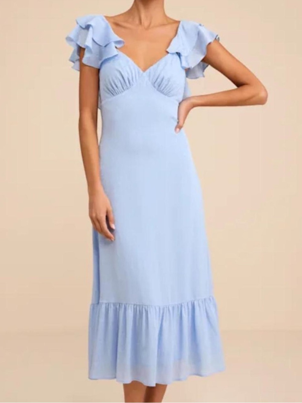 Light Blue Ruffle Sleeve Midi Dress - Brand